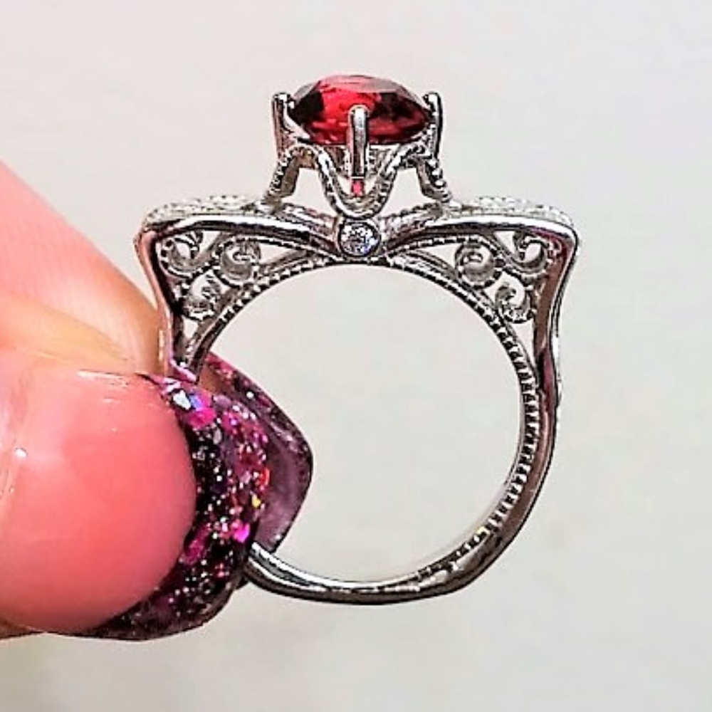 2ct Created Ruby & White Topaz 925 Silver Ring Sz8